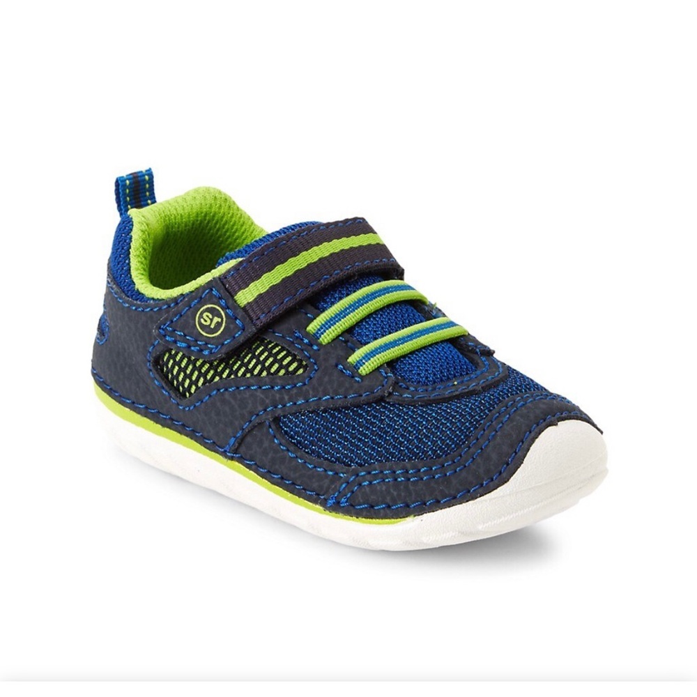NWOB Stride Rite Sneakers Adrian, size 3 Infant, dark blue and lime green